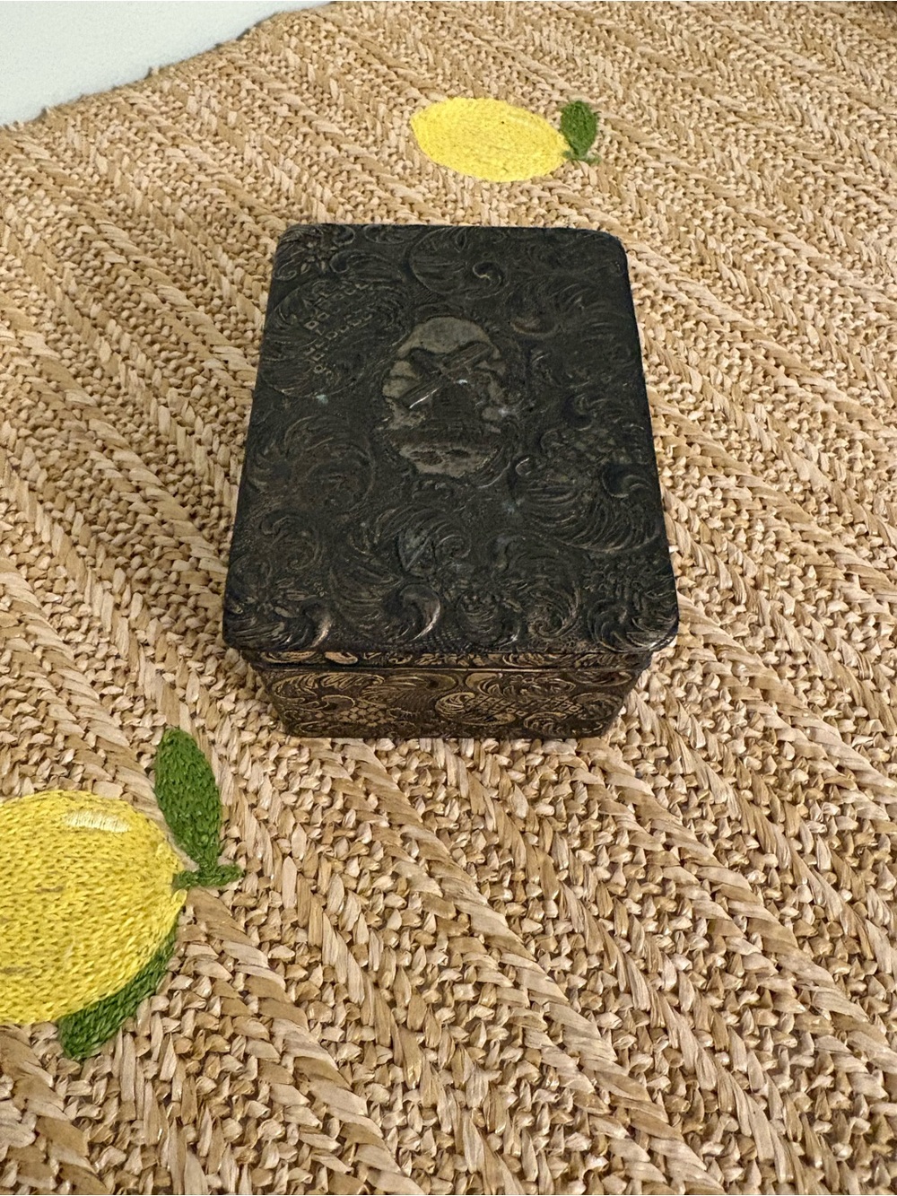 Antique Ornate Metal Pewter Windmill Trinket Jewelry Box Made in Japan Vanity